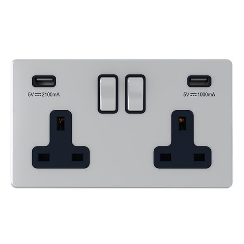 13A 2 Gang USB Switched Socket USB Output 3.1Amp Silver – Snowlite