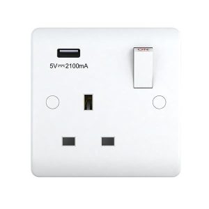 13A 1 Gang USB Switched Socket USB Output 2.1Amp - Snowlite