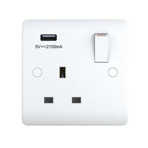 13A 1 Gang USB Switched Socket USB Output 2.1Amp – Snowlite
