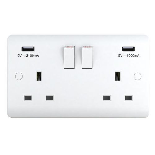 13A 2 Gang USB Switched Socket with USB Output 3.1Amp – Snowlite