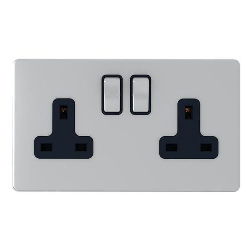 13A 2 Gang Silver Switch socket Double  Pole – Snowlite